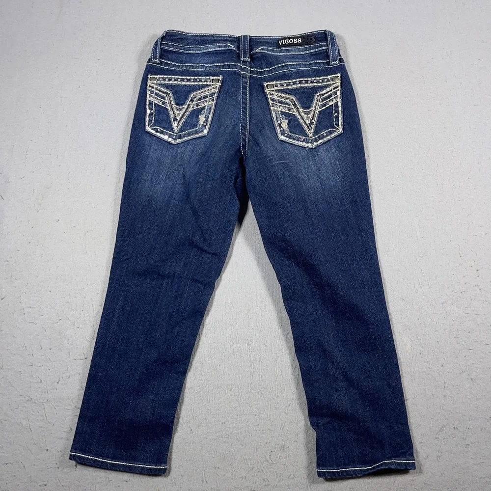 Vigoss Jeans Womens Size 2‎ Capri Blue Heritage Fit Embroidered Pockets Denim